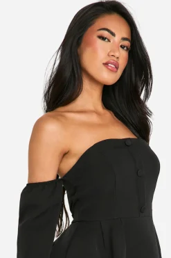 boohoo Robe Mini Trapèze À Manches Longues Et Col Bardot<Femme Tailleurs|Robes Patineuses