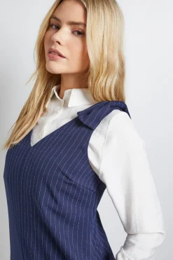 Robe Mini Trapèze à Rayures Fines avec Détail Nœud