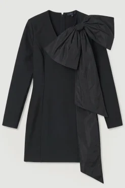 Robe Mini Tricot Bandage à Nœud en Taffetas Moulante