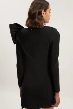 Robe Mini Tricot Bandage à Nœud en Taffetas Moulante