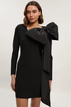 Robe Mini Tricot Bandage à Nœud en Taffetas Moulante