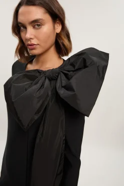 Robe Mini Tricot Bandage à Nœud en Taffetas Moulante
