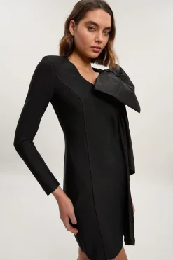 Robe Mini Tricot Bandage à Nœud en Taffetas Moulante
