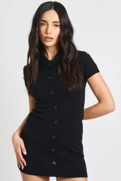 Robe Mini Tricotée Boutonnée
