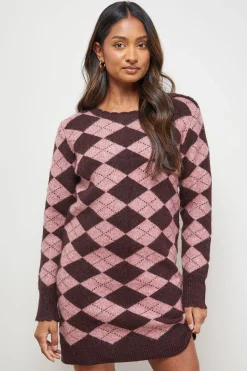 Oasis Robe Mini Tricotée à Col Festonné Motif Argyle<Femme Pulls Et Gilets|Toutes Les Mailles