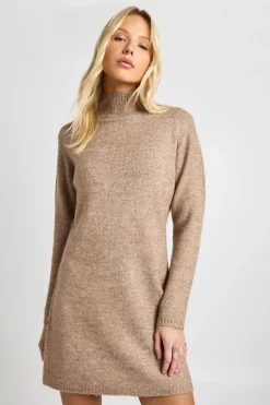 Robe Mini Tricotée Col Montant Ultra Douce