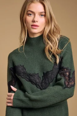 Oasis Robe Mini Tricotée Col Montant à Points de Dentelle Contrastés<Femme Pulls Et Gilets|Toutes Les Mailles