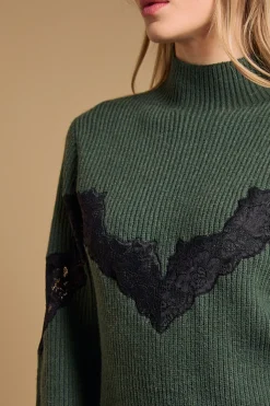 Oasis Robe Mini Tricotée Col Montant à Points de Dentelle Contrastés<Femme Pulls Et Gilets|Toutes Les Mailles