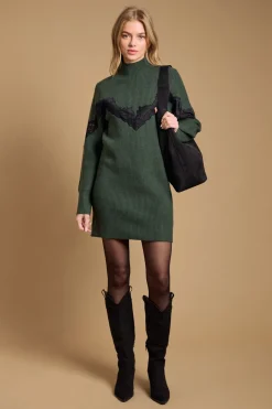 Oasis Robe Mini Tricotée Col Montant à Points de Dentelle Contrastés<Femme Pulls Et Gilets|Toutes Les Mailles