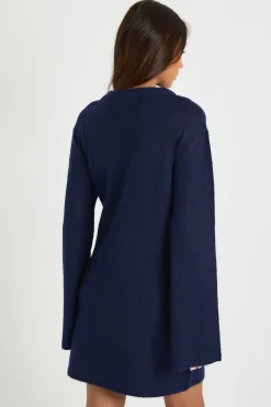 Robe Mini Tricotée À Col Rond Et Manches Évasées Pour Grandes Tailles