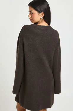 Robe Mini Tricotée À Col Rond Et Manches Évasées