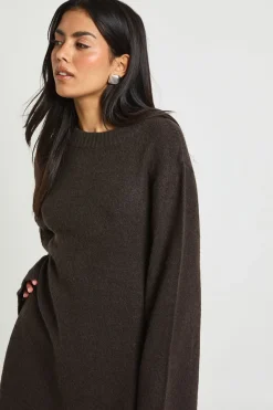 Robe Mini Tricotée À Col Rond Et Manches Évasées