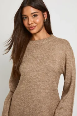 Robe Mini Tricotée À Col Rond Et Manches Évasées