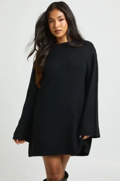 boohoo Robe Mini Tricotée À Col Rond Et Manches Évasées Petite<Femme Pulls Et Gilets|Toutes Les Mailles
