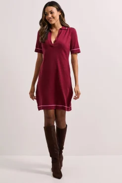Robe Mini Tricotée à Col V Berry avec Finitions Contrastées