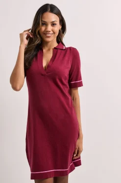 Robe Mini Tricotée à Col V Berry avec Finitions Contrastées