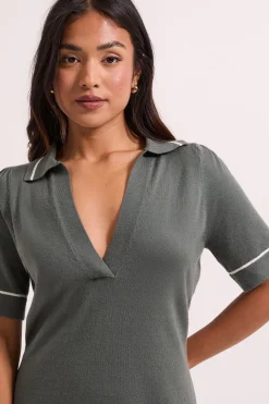 Dorothy Perkins Robe Mini Tricotée Col V Kaki avec Liserés Petite Taille<Femme Pulls Et Gilets|Toutes Les Mailles