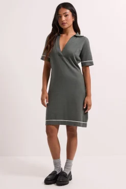 Dorothy Perkins Robe Mini Tricotée Col V Kaki avec Liserés Petite Taille<Femme Pulls Et Gilets|Toutes Les Mailles