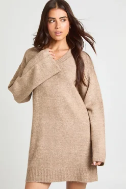 boohoo Robe Mini Tricotée Col V Ultra Douce<Femme Robes À Manches Longues|Robes