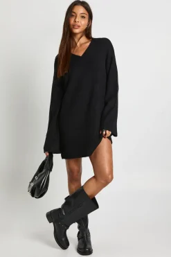 Robe Mini Tricotée Col V Ultra Douce