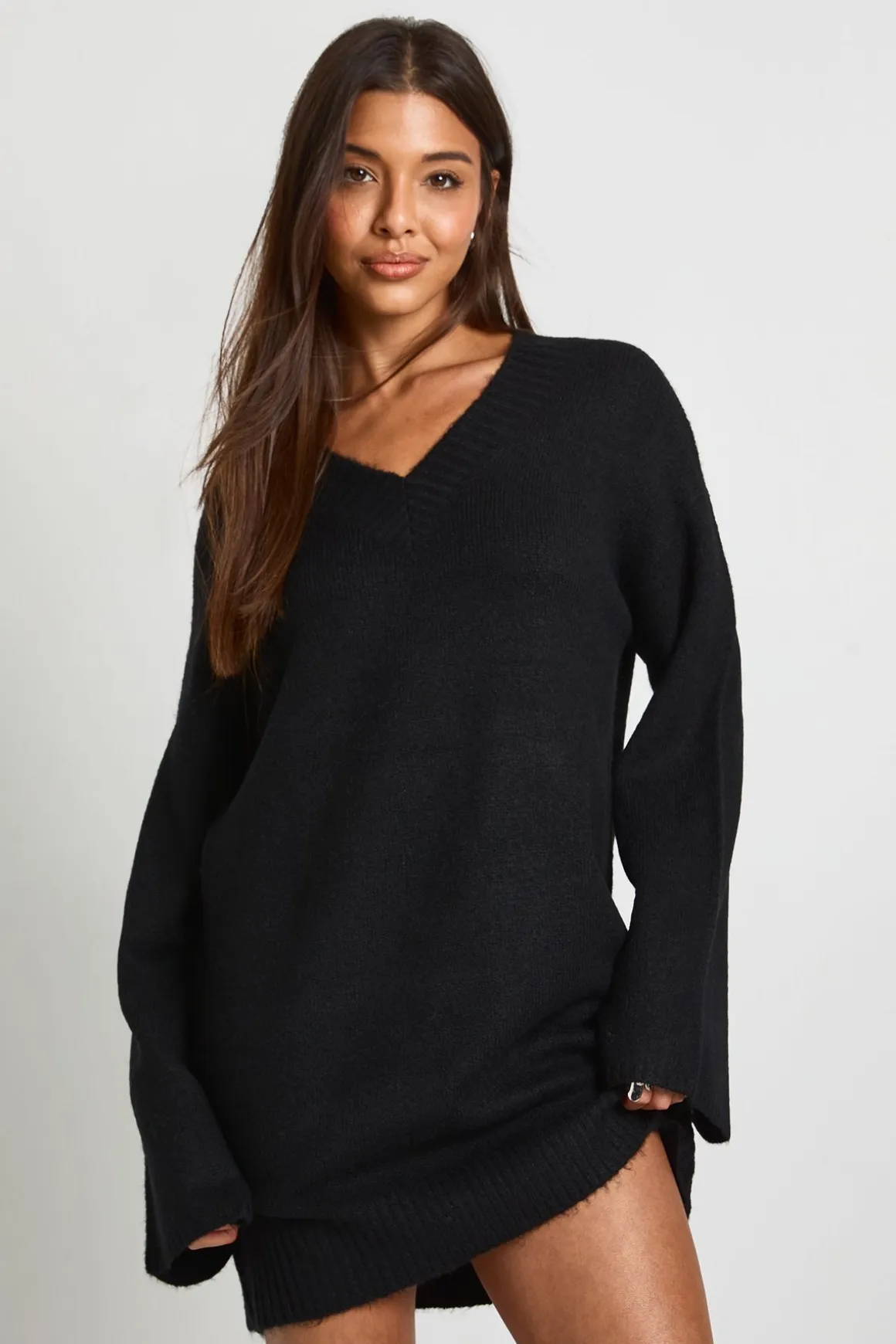 Robe Mini Tricotée Col V Ultra Douce