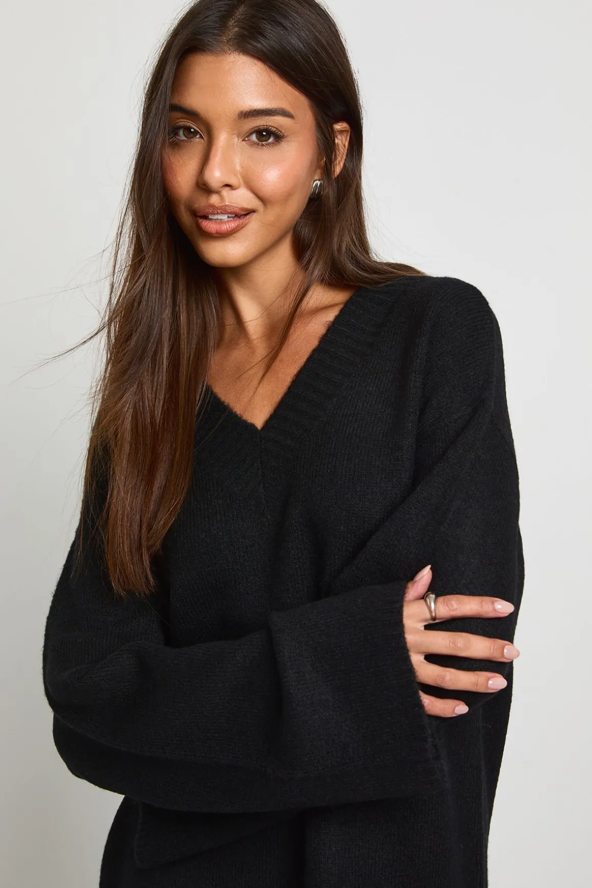 Robe Mini Tricotée Col V Ultra Douce