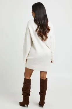 Robe Mini Tricotée Col V Ultra Douce Petite Taille
