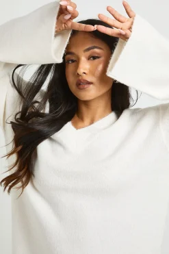 Robe Mini Tricotée Col V Ultra Douce Petite Taille