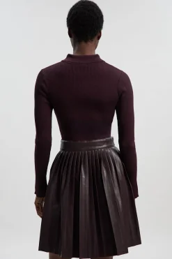 Robe Mini Tricotée à Col Zippé et Jupe Plissée en Mélange synthétique
