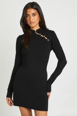 boohoo Robe Mini Tricotée À Détail De Boutons<Femme Robes À Manches Longues|Robes