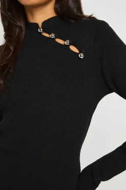 boohoo Robe Mini Tricotée À Détail De Boutons<Femme Robes À Manches Longues|Robes
