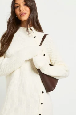 boohoo Robe mini tricotée à détails bouton<Femme Robes À Manches Longues|Robes