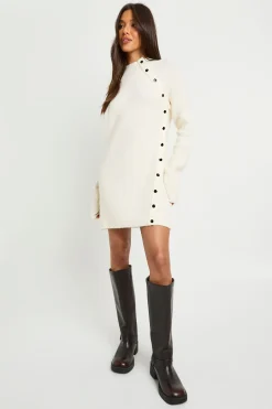 boohoo Robe mini tricotée à détails bouton<Femme Robes À Manches Longues|Robes