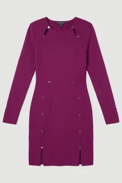 Robe Mini Tricotée en Mélange Viscose avec Détail Trou de Serrure et Clous