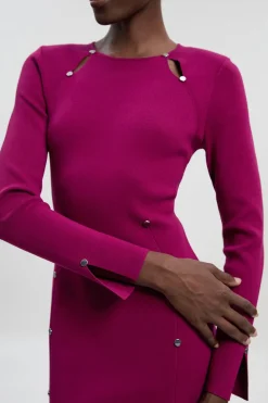 Robe Mini Tricotée en Mélange Viscose avec Détail Trou de Serrure et Clous
