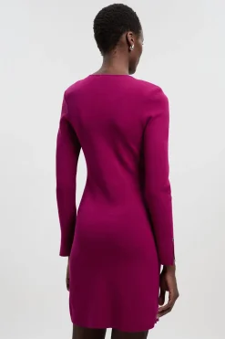 Robe Mini Tricotée en Mélange Viscose avec Détail Trou de Serrure et Clous