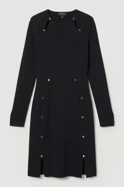 Robe Mini Tricotée Grande Taille Mélange Viscose Détail Cloutés Décolleté Goutte