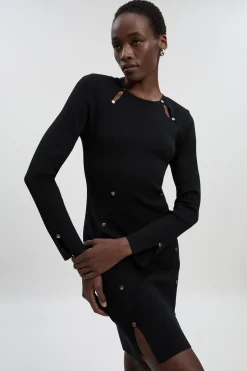Robe Mini Tricotée Grande Taille Mélange Viscose Détail Cloutés Décolleté Goutte