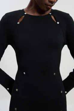 Robe Mini Tricotée Grande Taille Mélange Viscose Détail Cloutés Décolleté Goutte