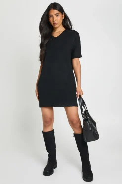 boohoo Robe Mini Tricotée Haute Avec Détails De Coutures Apparentes En Maille Douce<Femme Pulls Et Gilets|Toutes Les Mailles