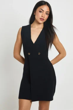 boohoo Robe Mini Tricotée À Manches Courtes Avec Boutons Dorés<Femme Toutes Les Robes|Robes