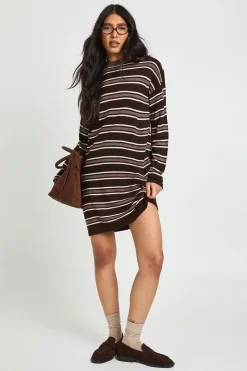 Robe Mini Tricotée À Manches Longues Et Rayures Tall