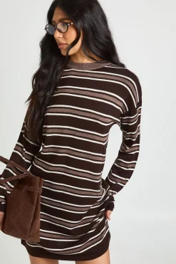 Robe Mini Tricotée À Manches Longues Et Rayures Tall