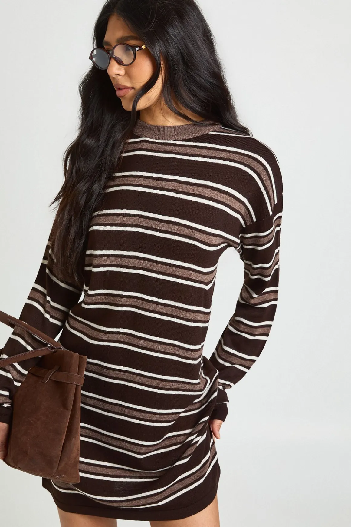 Robe Mini Tricotée À Manches Longues Et Rayures Tall