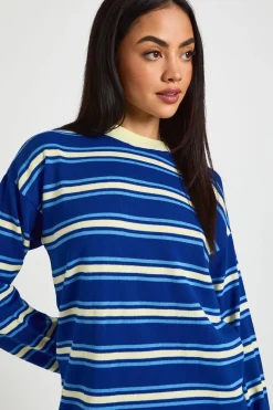 Robe Mini Tricotée À Manches Longues À Rayures