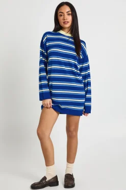 Robe Mini Tricotée À Manches Longues À Rayures