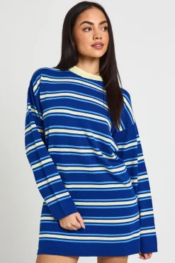 Robe Mini Tricotée À Manches Longues À Rayures