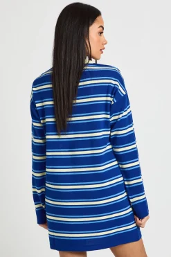 Robe Mini Tricotée À Manches Longues À Rayures