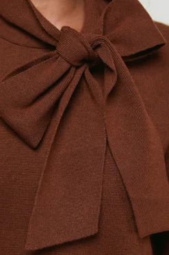 Robe Mini Tricotée à Nœud Lavallière