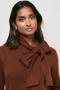 Robe Mini Tricotée à Nœud Lavallière